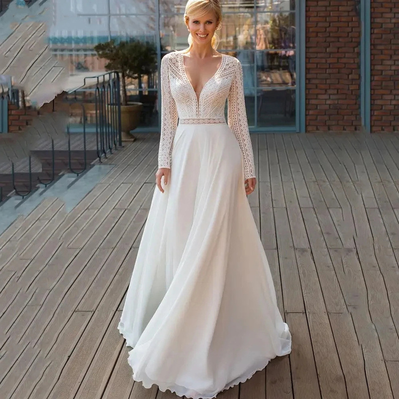 Wedding Dress 2026 New Style Bride Wedding Trailing Gown Elegant White Long-Sleeved French Satin Lace Slimming Simple Dress