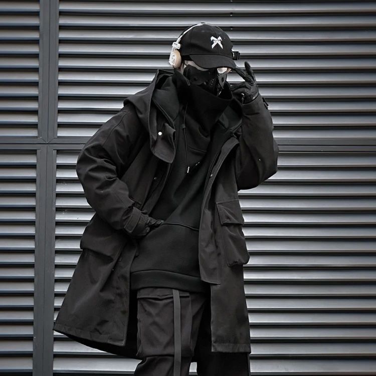 Jiye industria pesada Otoño e Invierno falso de dos piezas ropa de trabajo funcional viento costura rompevientos hombres y mujeres casual de media longitud abrigo Abrigo acolchado de algodón