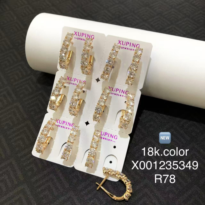 Joyería Xuping, Aleación con Baño Electrolítico en Color Oro de 18k, Pendientes con Circonitas Multicolores, Estilo Europeo y Americano, Clips para Orejas, Accesorios Versátiles y Modernos para Orejas, Venta al por Mayor
