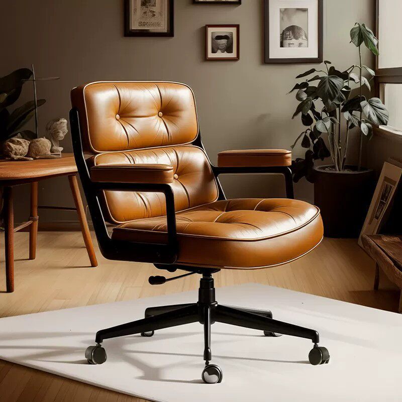 Retro-Style Study Room Home Computer Chair, Genuine Leather Office Chair, Study Chair, Comfortable for Long Sitting, Adjustable Desk Chair, Swivel Chair Retro-Style Study Room Home Computer Chair, Genuine Leather Office Chair, Study Chair, Comfortable for Long Sitting, Adjustable Desk Chair, Swivel Chair
