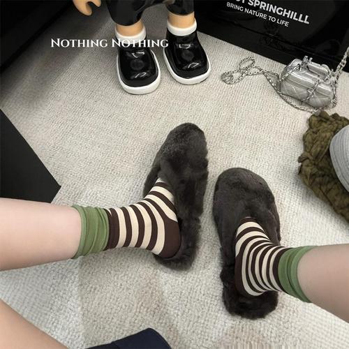 Patterned Socks for Women, Spring and Autumn Pure Cotton Medium Cuff Socks, Double Ribbed Color Block Pile Socks for Women, Ins Trendy Long Cuffs to Match Dresses