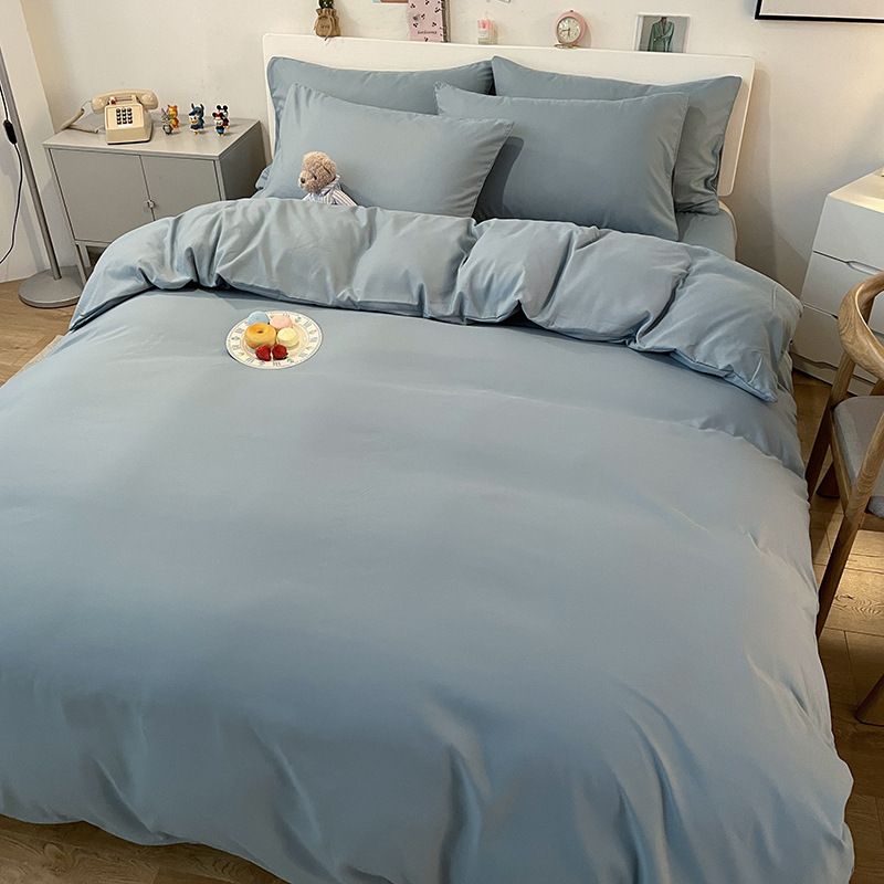 Solid Color Brushed Cotton Bedding Four-Piece Bed Sheet Wholesale Pillowcase Duvet Cover Plain Three-Piece Set Reactive_voghion.com