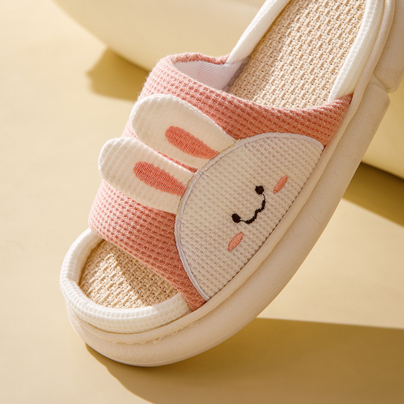 Zapatillas de lino sin cordones de cuatro estaciones de las mujeres lindas antideslizantes para el hogar nuevo hogar de fondo grueso zapatillas de lino de algodón verano