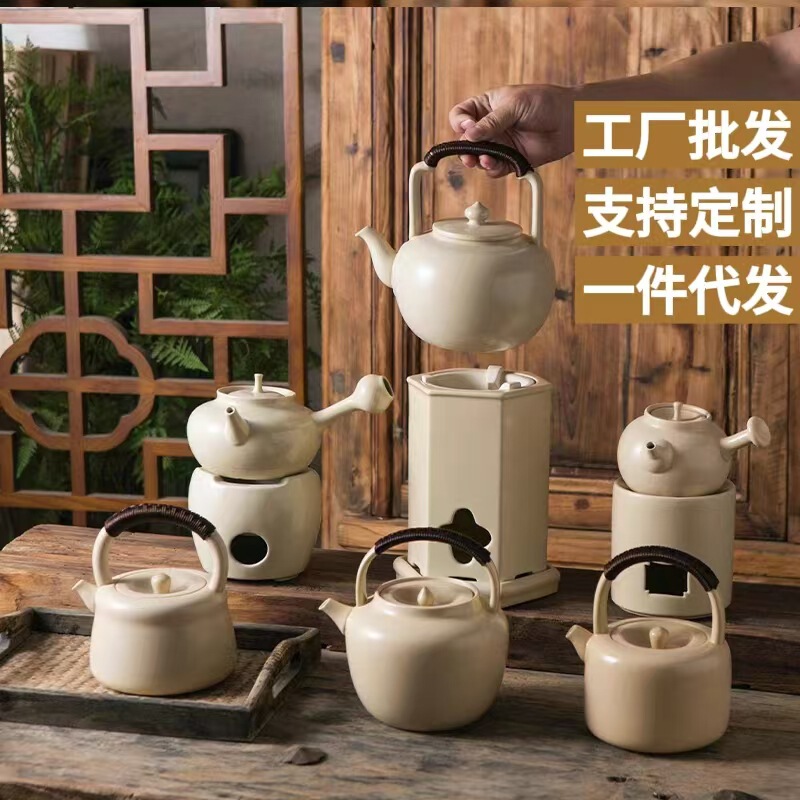 Xiangruntang Ceramic White Clay Pottery Pot Kettle White Tea Boiling Teapot Fire Raising Pot Carbon Stove Alcohol Stove Set