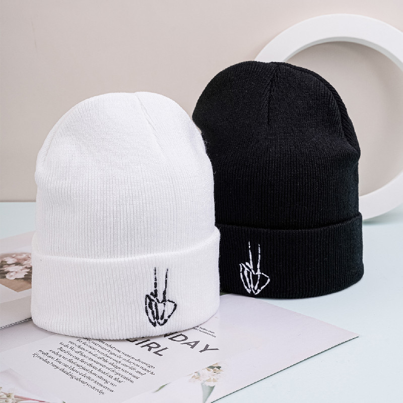 Halloween Ghost Claw Embroidery Knitted Pullover Wool Hat