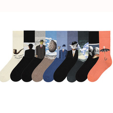 Magritte馬格里特中筒潮襪潮牌油畫襪子女歐美個性潮流長襪批發