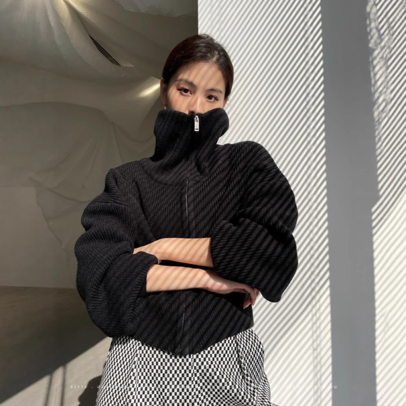 跨境慵懒风拉链针织开衫女2025秋冬感休闲宽松软糯毛衣外套上衣女|undefined