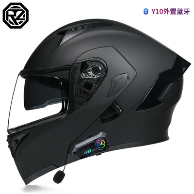Orz men's and women's electric motorcycle helmet personality Bluetooth full helmet battery car motorcycle Four Seasons winter warm helmet (Motosiklet kaskı (dəbilqə)) - matte-black-with-transparent-y10-bluetooth-m