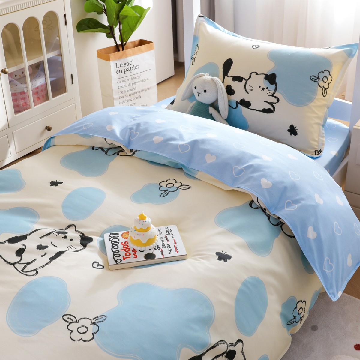 Dormitorio de estudiantes universitarios tres piezas de cama de algodón único sábanas de algodón cuatro piezas de colchón conjunto completo conjunto completo