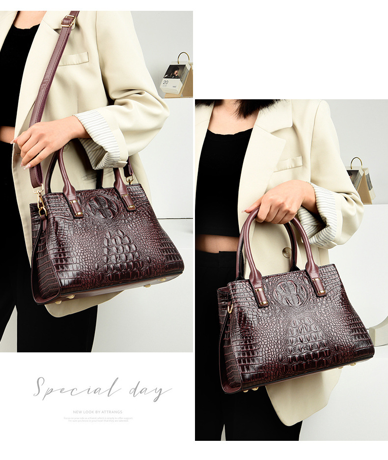 Elegant Crocodile Pattern Leather Handle Bag For Women_voghion.com