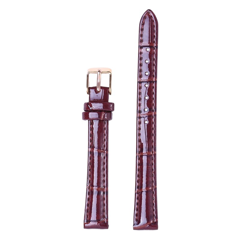 Factory Direct Sales Bright Patent Leather Genuine Leather Strap Bright Bamboo Leather Strap Pin Buckle Burgundy Watch Accessories