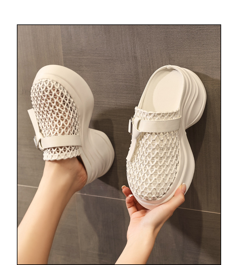 Dép mule nữ đế dày khóa thắt lưng, hở gót, phong cách loafer không gót — màu đen, màu trắng chi tiết 14