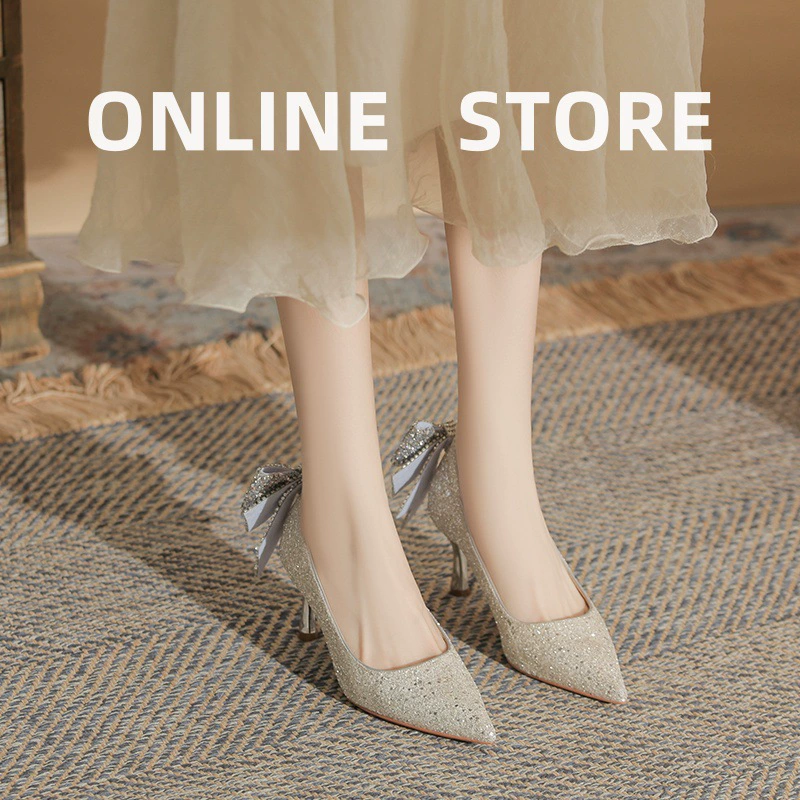 Женские туфли-лодочки на шпильке с кристаллами и бантом для выпускного вечера, коллекция Весна/Лето 2025, новинка от Fuxing