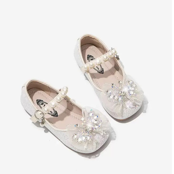 Girl's Shoes Children's Princess Shoes Crystal Leather Shoes Shiny 2025 New Spring and Summer Girl's Soft Sole Gifts