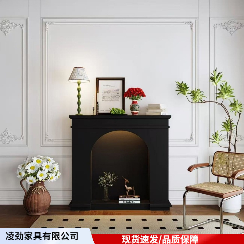 French-style fireplace decorative cabinet for indoor living room, black and white simple foyer photography shelf storage cabinet
