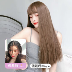 Wig for women, long hair, natural full head cover, whole wig, European and American black straight hair, air bangs, medium-long hair, factory wholesale
