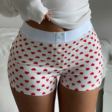 亚马逊跨境女装新款 欧美辣妹风紧身百搭爱心数码印花短裤情人节