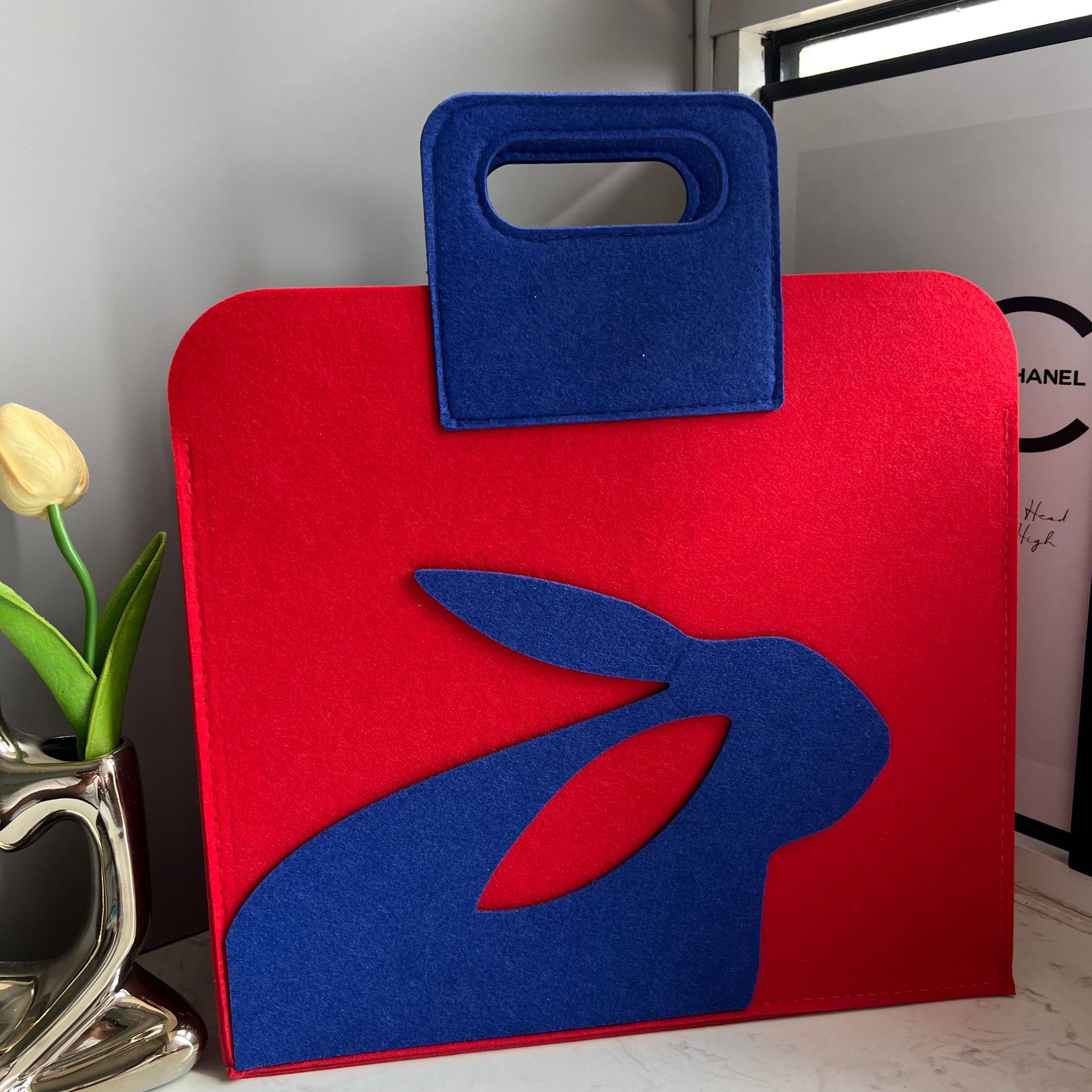 高级感大容量中秋拼色毛毡手提袋公司礼品玉兔毛毡礼品袋时尚简约