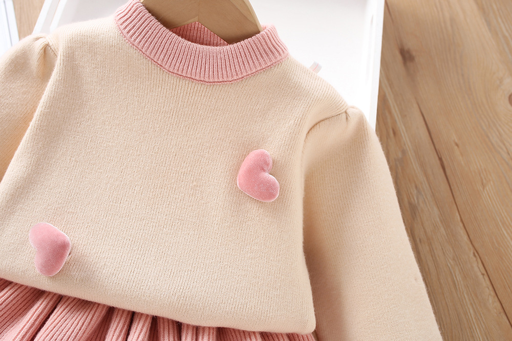 540g Weight Kids Clothing Sets Children's Clothing Type Long Sleeve Sleeve Length Polyacrylonitrile Fiber Fabric Type Skirt Sets Sets Type 2 Pieces Set Quantity Holiday, Banquet, Daily Occasion Round Neck Neckline Regular Fit Fit Type Heart Shape, Solid Color Pattern Winter, Spring, Autumn Season Girl'S Gender Casual, Elegant, Simple Style Style Casual Elegant Simple Style Heart Shape Solid Color Polyacrylonitrile Fiber Girls Clothing Sets 5