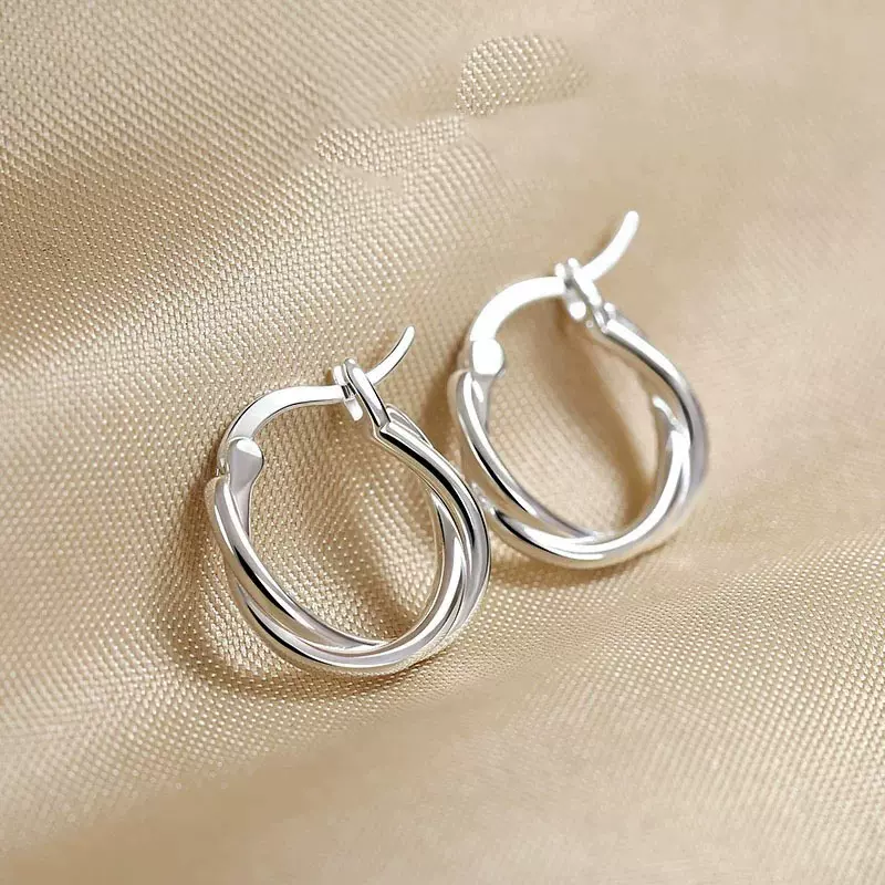 s999足银缠绕轻奢高级感素圈耳环女精工小众纯银几何耳圈秋冬耳饰