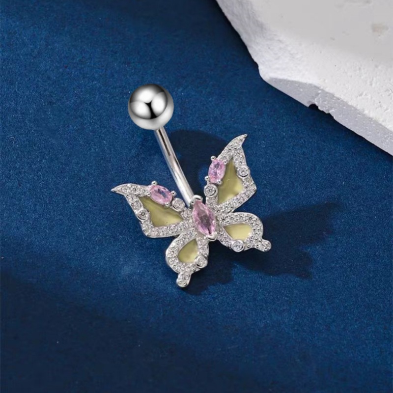 Butterfly Navel Dangle Belly Ring Copper Inlaid Stone Piercing Jewelry Summer New detail image 8