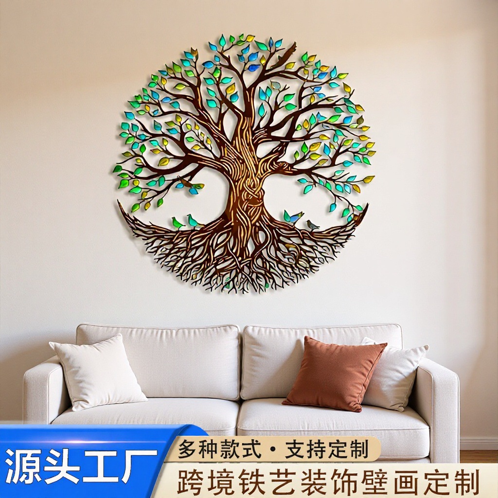 Temu Popular Colorful Tree of Life Iron Wall Decoration Crafts Creative Metal Ornaments Living Room Home Decorations