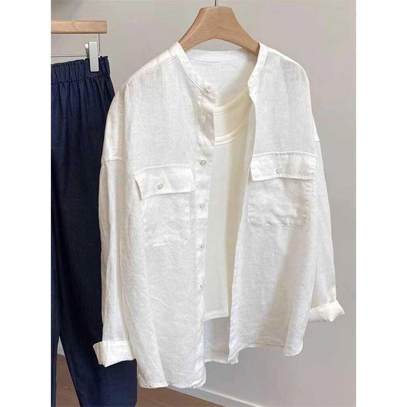 Boutique Women's Clothing Surplus Cotton-Linen White Shirt Thin Jacket Summer Petite Stylish Simple Sun-Protective Shirt