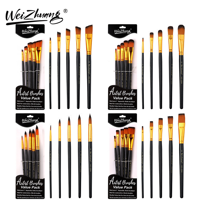 Cinco pinceles transfronterizos de nylon cabello negro de alta calidad suministros de arte estudiantil pintura DIY pinceles pinceles