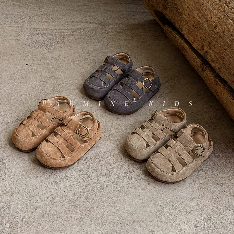 Детские сандалии Birkenstock из натуральной кожи, летняя новая стильная повседневная обувь в стиле ретро на мягкой подошве для малышей для мальчиков и девочек, Прямая доставка