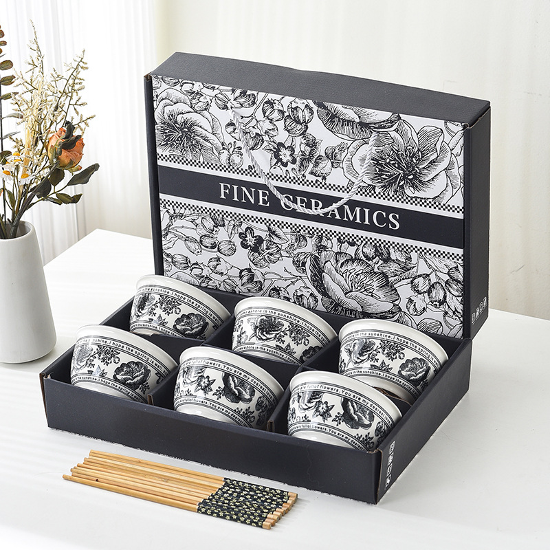 釉下彩礼品碗套装陶瓷餐具碗礼盒装开业送礼活动礼品碗筷套装碗具