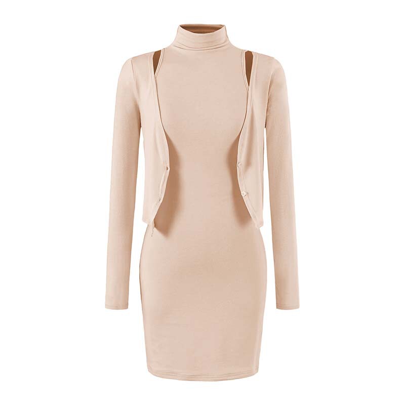 Purely alluring style, half-high collar, sleeveless, bodycon dress, short skirt for women, slightly sheer, regular shoulder, long-sleeved, ultra-short cardigan two-piece set Purely alluring style, half-high collar, sleeveless, bodycon dress, short skirt for women, slightly sheer, regular shoulder, long-sleeved, ultra-short cardigan two-piece set