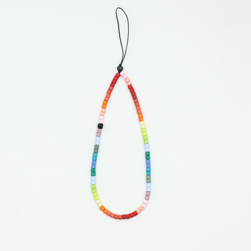 European and American hot sale anti-lost mobile phone chain simple rainbow tile enamel beads DIY mobile phone lanyard men and women Factory Direct Sales