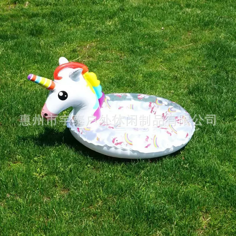 工厂批发儿童游泳圈 透明独角兽泳圈宝宝彩虹马水上座圈浮圈