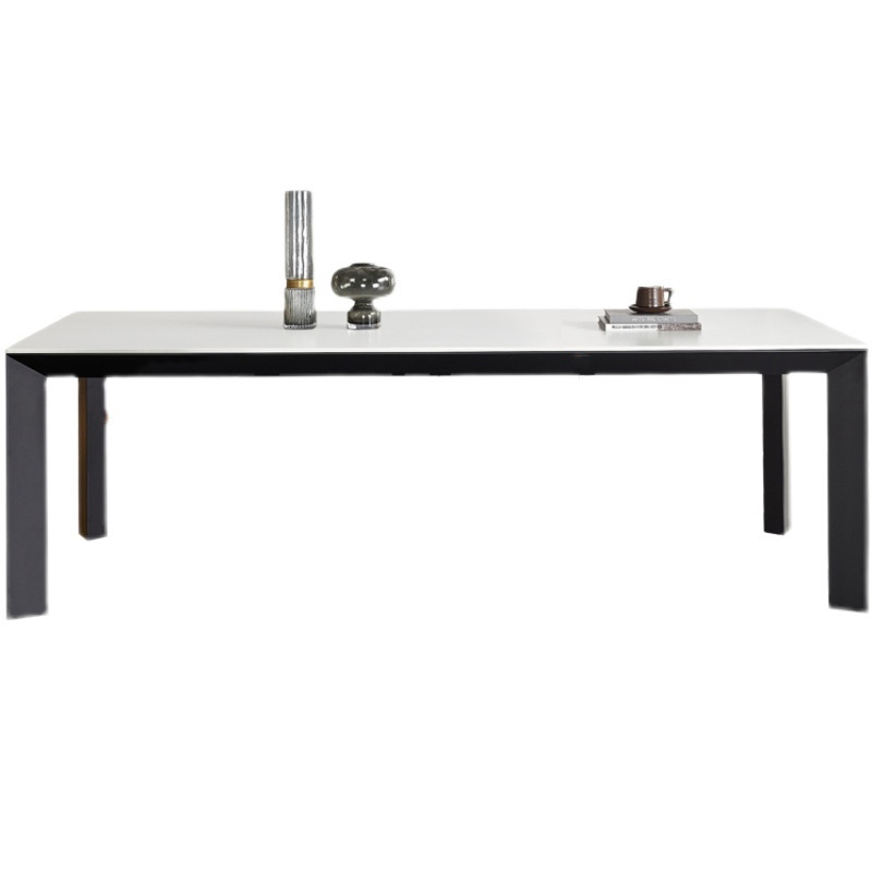 Mesa de comedor de tabla de roca gruesa de Delifeng, combinación de mesa y silla de comedor rectangular de lujo moderno y pequeño tipo de casa minimalista italiana