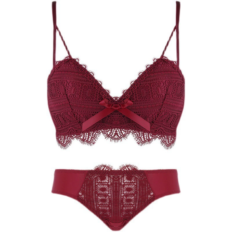 Sexy underwear with bow, red push up bra, thin wireless bra, set