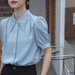 French-style elegant white shirt, designer small-batch short-sleeved chiffon blouse for women, summer thin puff-sleeve top