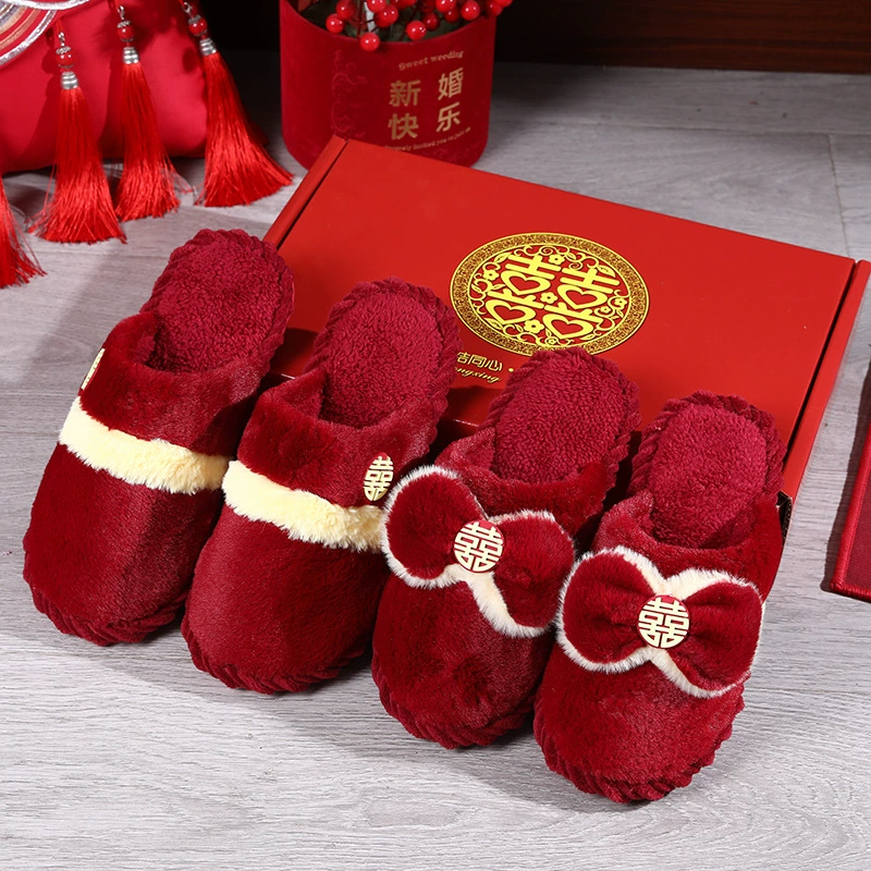 Свадебные тапочки, праздничные, красные, пара, зимние, для дома, для пары, для использования в помещении, нескользящие, на флисовой подкладке, теплые, для молодоженов, для свадебного торжества