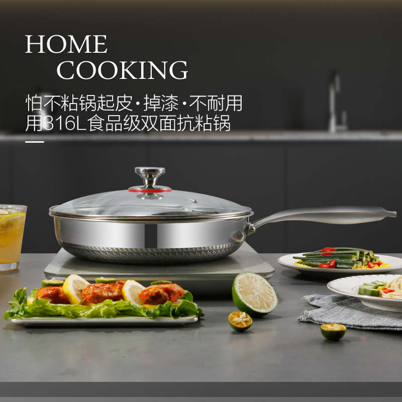 Sartén Wok Antiadherente 316L de Acero Inoxidable 304 con Coating antiadhesivo y Manejo desmontable