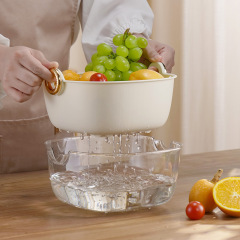 雙層加厚水果蔬菜快速瀝水瀝水籃廚房多功能水果籃防塵防蟲籃子