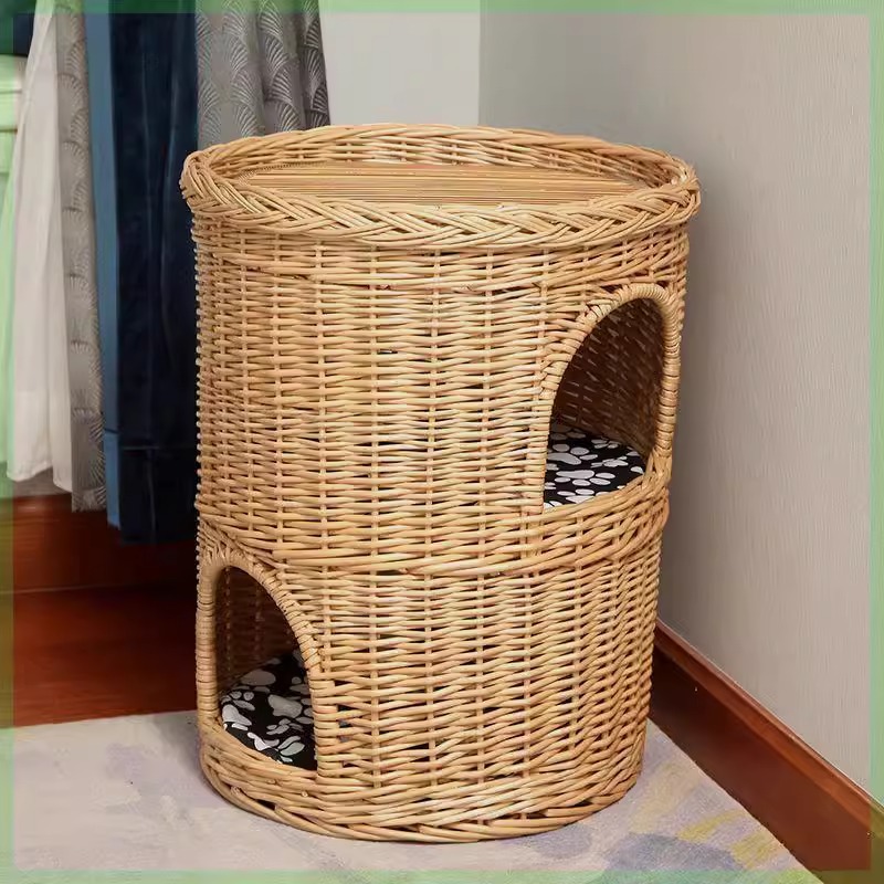 Nido de gato de caña caliente felino de cuatro estaciones desmontable general casa de gato villa pequeña perro de casa de gato felino de sauce estera