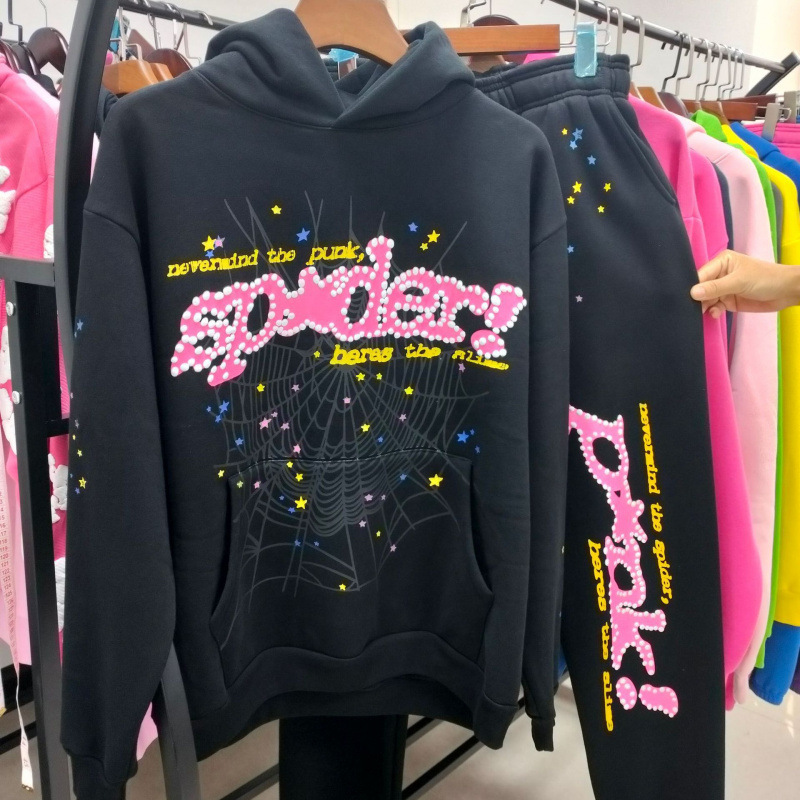 Actual Shot of Spder555 Heavyweight 420g Velvet Hoodie European and American Trendy Brand Sp5Der Trendyy Sweatshirt Export Cross-Border
