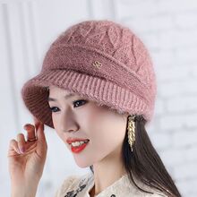秋冬季新款贝雷帽子女士保暖双层针织毛线帽加厚鸭舌帽防寒护耳帽
