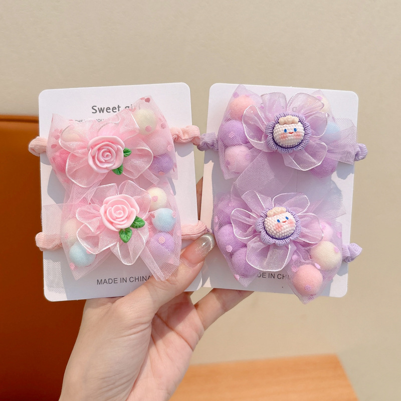 Niñas y niños escolares cuerdas de cabeza de alta elasticidad anillo de cabello lindos dibujos animados de color cuerdas de cabello de cabeza de bola de cola de caballo alta