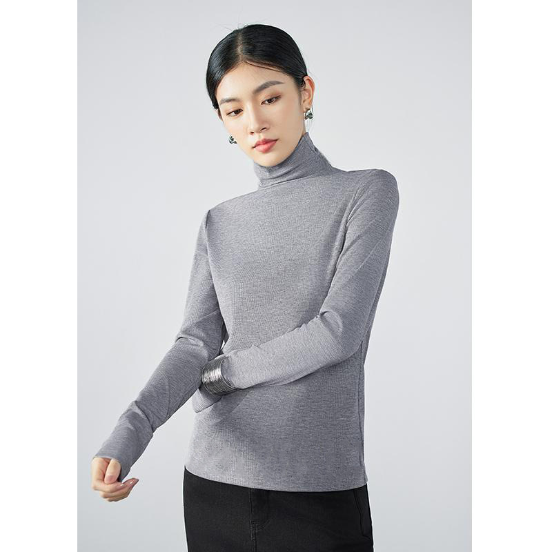 高级感轻奢半高领长袖T恤女2025秋季新款气质通勤休闲白色打底衫|undefined