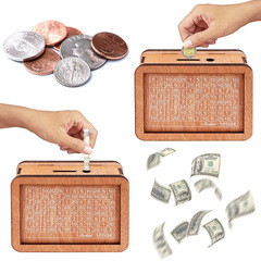 現物クロスボーダーMoney Box with Counter木製貯金箱レトロ貯金箱宮殿透明