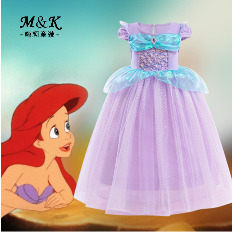 Vestido de princesa sirena con lentejuelas para niñas, ropa infantil, nuevo estilo, vestido de manga corta a la moda para bebé, vestido de cumpleaños