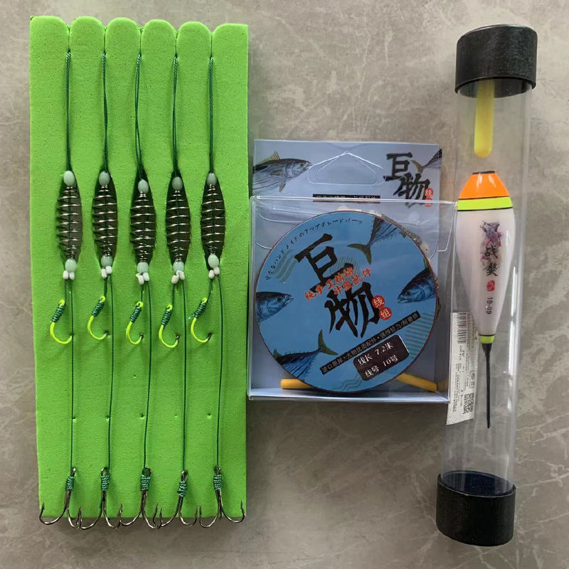 Nuevo conjunto de línea de pesca flotante de palo de mano con gancho de cabeza gorda resorte de doble gancho especial