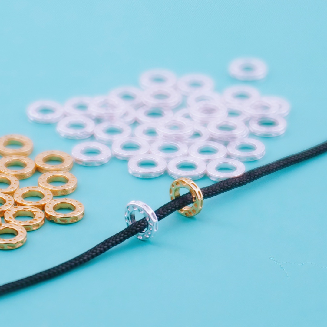 S929纯银敲面盘缠隔珠DIY串珠编绳盘缠手串项链圆形闭口圈配件