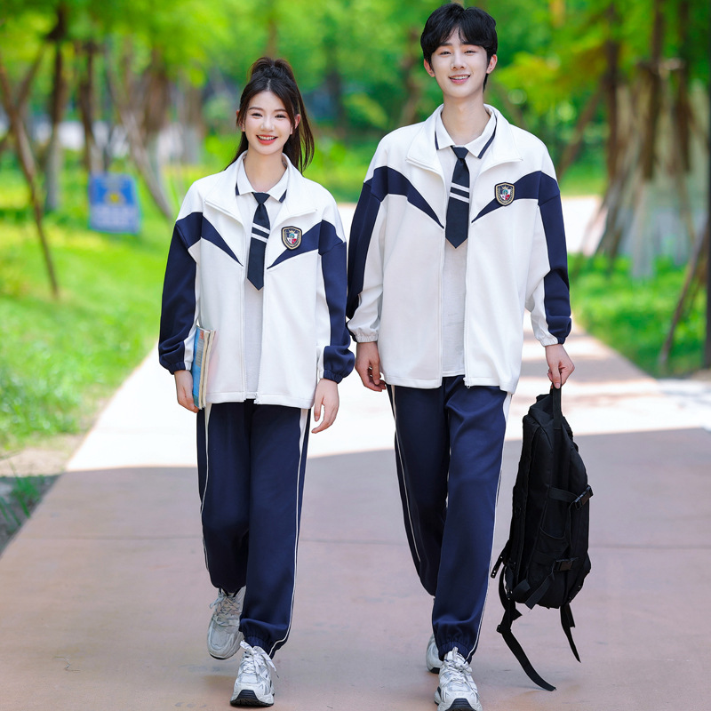 学院风情侣装秋季拼接撞色初高中生休闲运动立领卫衣套装班服校服