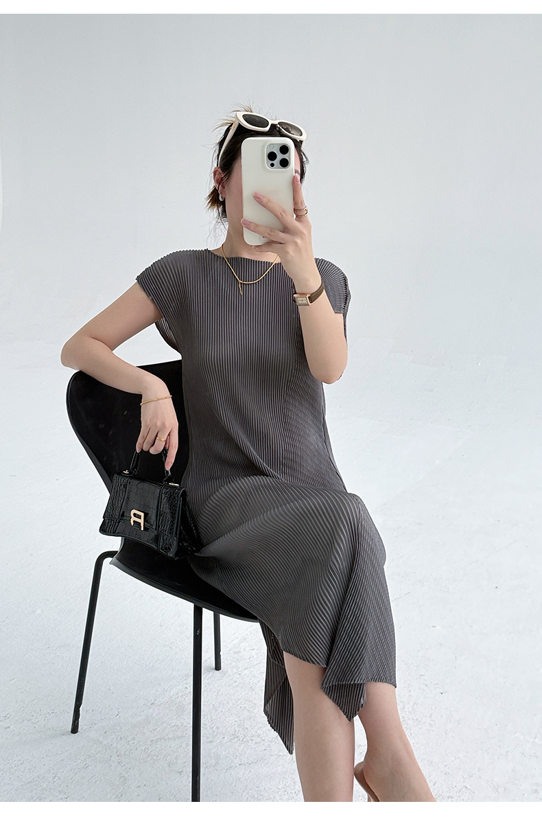 Váy dài bất quy tắc xếp ly tôn dáng thiết kế thanh lịch xuân hè — Màu đen chi tiết 16